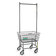 Antimicrobial Wire Frame Laundry Cart w/ Double Pole Rack - 2.5 Bushel RB-100E58-ANTI